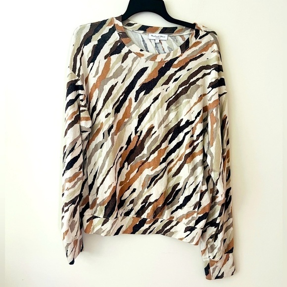 Michael Stars lightweight cream olive brown and black sweater sz L - Picture 1 of 7